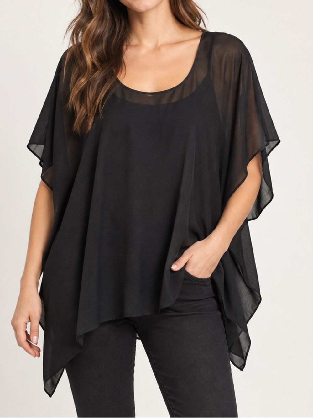 Helmut Lang Black Sheer Draped Tunic Top Size S